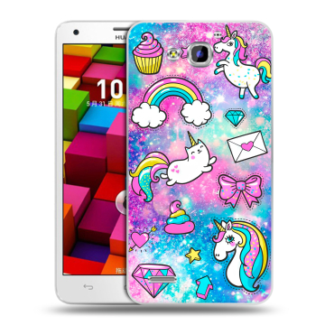 Пластиковый чехол на Huawei Honor 3x с принтом Единороги Пластиковый чехол на Huawei Honor 3x с принтом Единороги