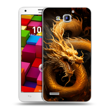 Пластиковый чехол на Huawei Honor 3x с принтом Золотой дракон Пластиковый чехол на Huawei Honor 3x с принтом Золотой дракон