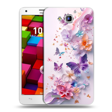 Пластиковый чехол на Huawei Honor 3x с принтом цветы бабочки Пластиковый чехол на Huawei Honor 3x с принтом цветы бабочки