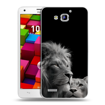 Пластиковый чехол на Huawei Honor 3x с принтом Лев кошки Пластиковый чехол на Huawei Honor 3x с принтом Лев кошки