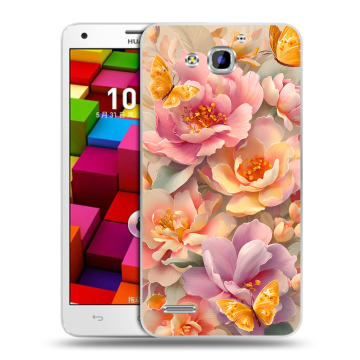 Пластиковый чехол на Huawei Honor 3x с принтом Цветы и бабочки Пластиковый чехол на Huawei Honor 3x с принтом Цветы и бабочки