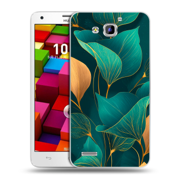 Пластиковый чехол на Huawei Honor 3x с принтом Листья и золото Пластиковый чехол на Huawei Honor 3x с принтом Листья и золото