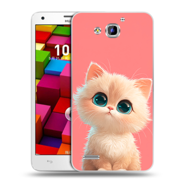 Пластиковый чехол на Huawei Honor 3x с принтом Розовый котенок Пластиковый чехол на Huawei Honor 3x с принтом Розовый котенок