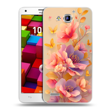 Пластиковый чехол на Huawei Honor 3x с принтом Цветы и бабочки