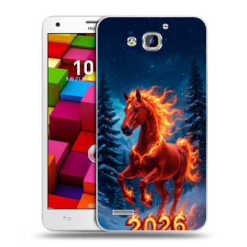 Пластиковый чехол на Huawei Honor 3x с принтом Новый год коня