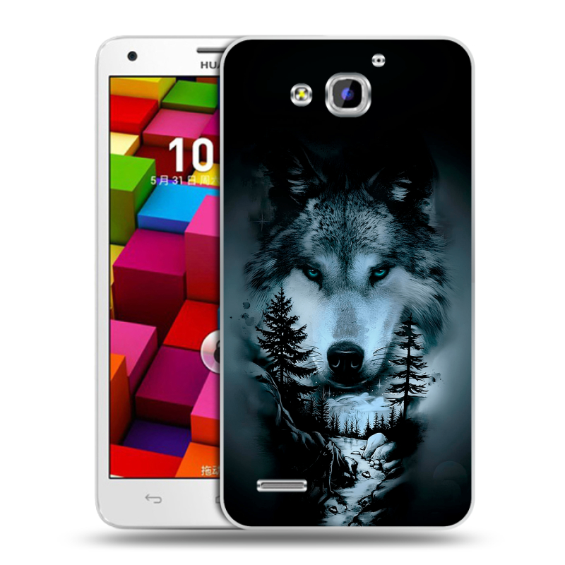 Пластиковый чехол на Huawei Honor 3x с принтом Лесной волк Пластиковый чехол на Huawei Honor 3x с принтом Лесной волк