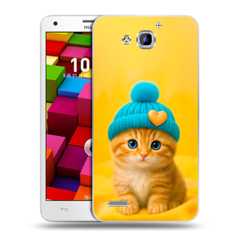 Пластиковый чехол на Huawei Honor 3x с принтом Котенок в шапке Пластиковый чехол на Huawei Honor 3x с принтом Котенок в шапке