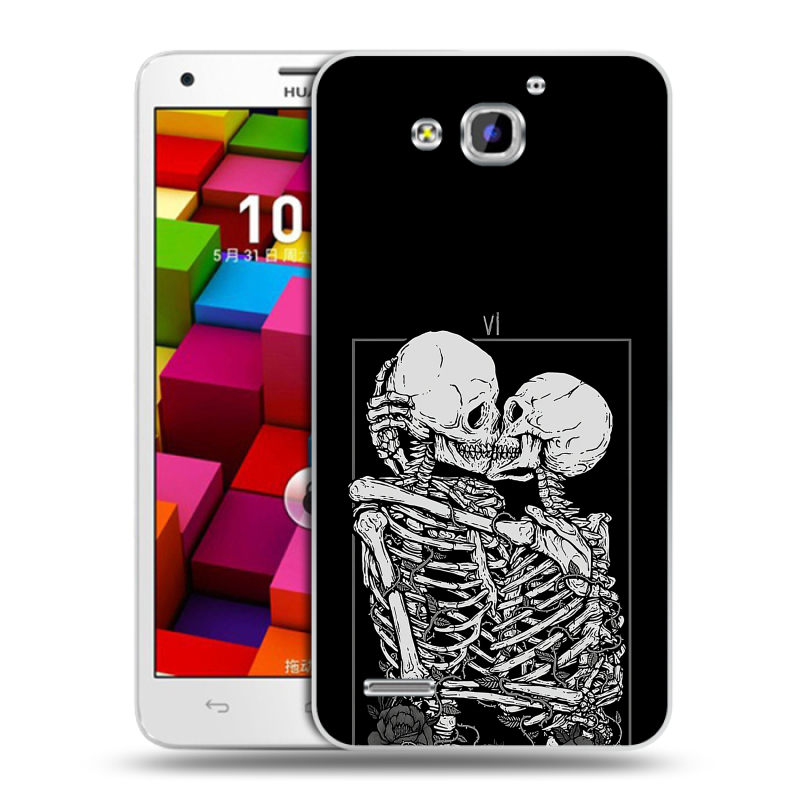 Пластиковый чехол на Huawei Honor 3x с принтом Поцелуй скелетов Пластиковый чехол на Huawei Honor 3x с принтом Поцелуй скелетов