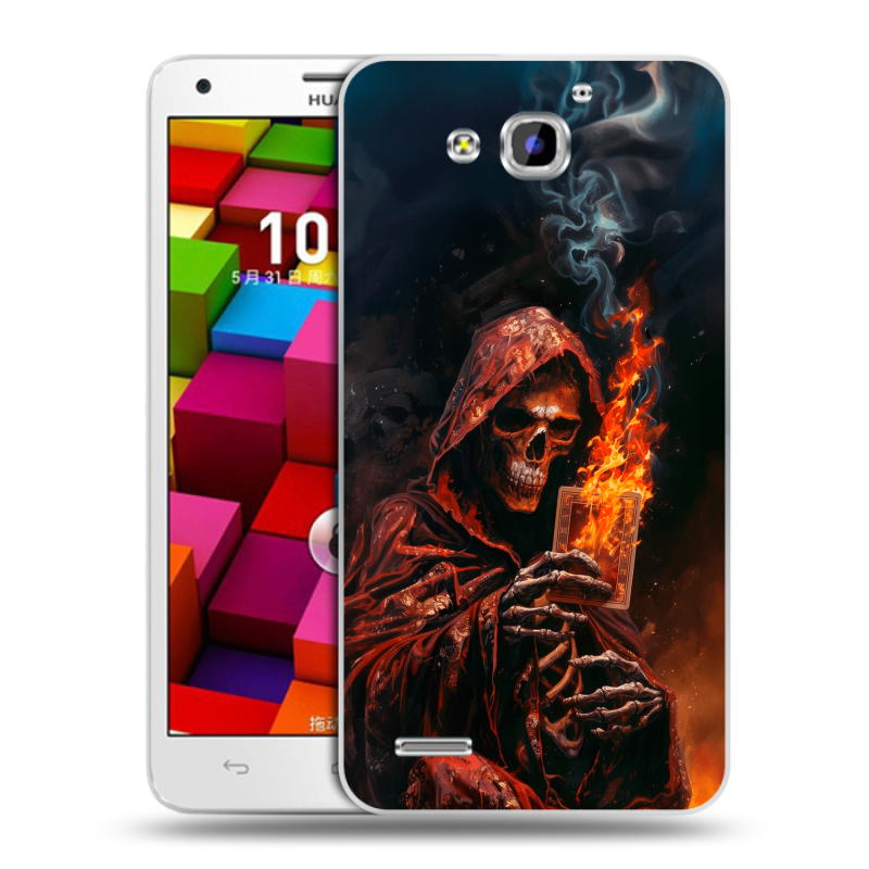 Пластиковый чехол на Huawei Honor 3x с принтом Скелет и карты Пластиковый чехол на Huawei Honor 3x с принтом Скелет и карты