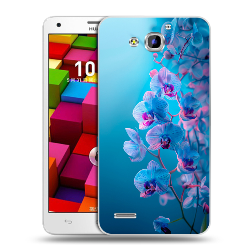 Пластиковый чехол на Huawei Honor 3x с принтом голубые орхидеи Пластиковый чехол на Huawei Honor 3x с принтом голубые орхидеи