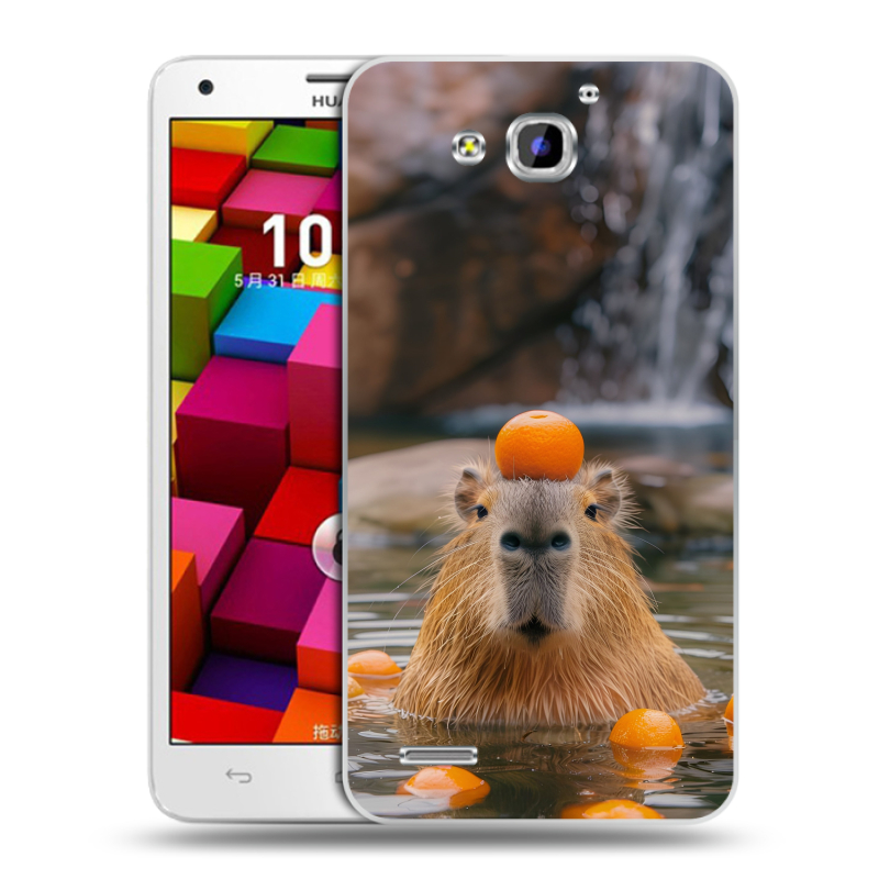Пластиковый чехол на Huawei Honor 3x с принтом Капибара с апельсином Пластиковый чехол на Huawei Honor 3x с принтом Капибара с апельсином