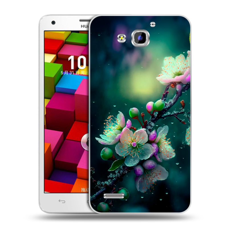 Пластиковый чехол на Huawei Honor 3x с принтом Цветы и мрамор Пластиковый чехол на Huawei Honor 3x с принтом Цветы и мрамор