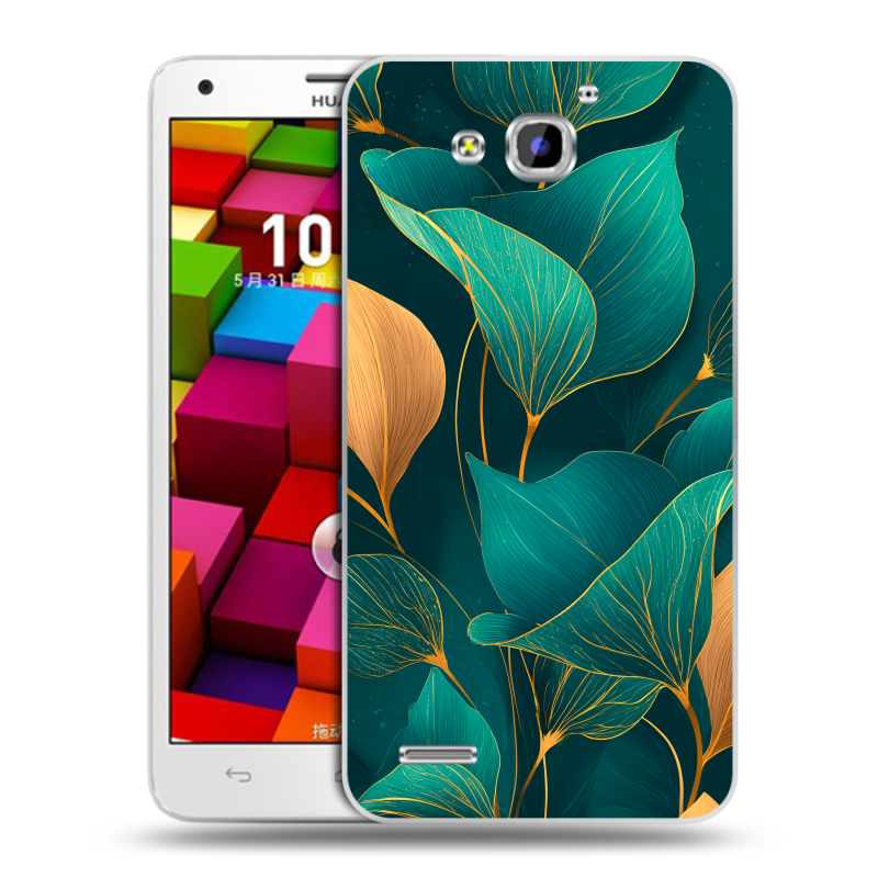 Пластиковый чехол на Huawei Honor 3x с принтом Листья и золото Пластиковый чехол на Huawei Honor 3x с принтом Листья и золото