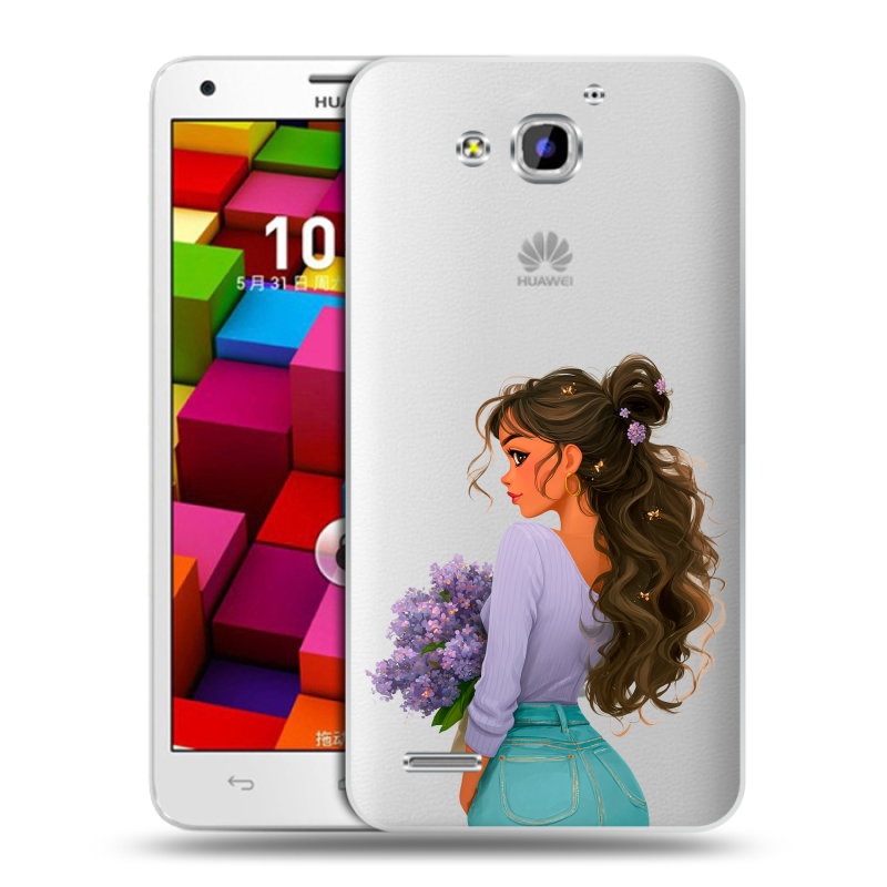 Пластиковый чехол на Huawei Honor 3x с принтом девушка цветы Пластиковый чехол на Huawei Honor 3x с принтом девушка цветы