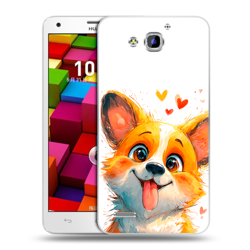 Пластиковый чехол на Huawei Honor 3x с принтом корги Пластиковый чехол на Huawei Honor 3x с принтом корги
