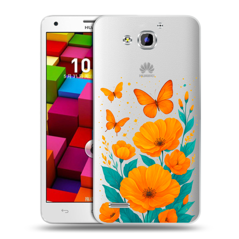 Пластиковый чехол на Huawei Honor 3x с принтом цветы бабочки Пластиковый чехол на Huawei Honor 3x с принтом цветы бабочки