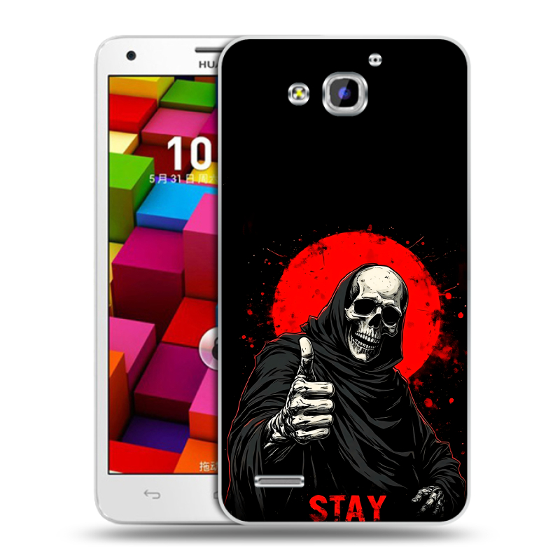 Пластиковый чехол на Huawei Honor 3x с принтом смешной скелет Пластиковый чехол на Huawei Honor 3x с принтом смешной скелет