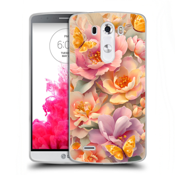 Силиконовый чехол на LG G3 (Dual-LTE) с принтом Цветы и бабочки