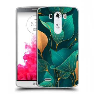 Силиконовый чехол на LG G3 (Dual-LTE) с принтом Листья и золото