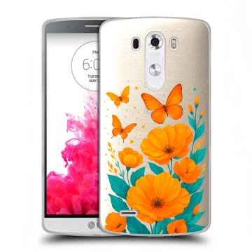 Силиконовый чехол на LG G3 (Dual-LTE) с принтом цветы бабочки