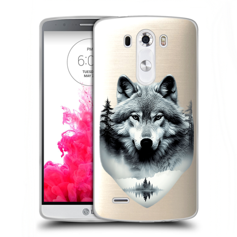 Силиконовый чехол на LG G3 (Dual-LTE) с принтом Волк в лесу Силиконовый чехол на LG G3 (Dual-LTE) с принтом Волк в лесу