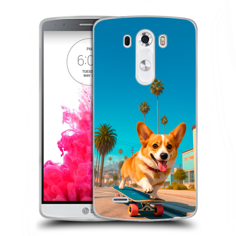 Силиконовый чехол на LG G3 (Dual-LTE) с принтом Корги на скейте Силиконовый чехол на LG G3 (Dual-LTE) с принтом Корги на скейте