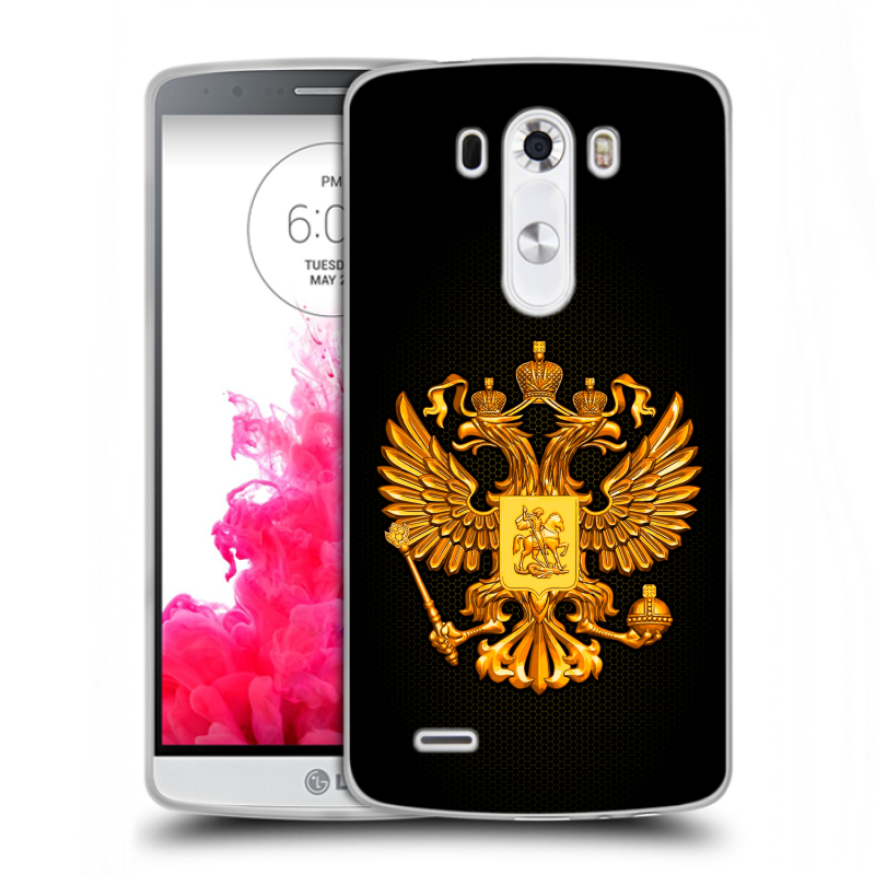 Пластиковый чехол на LG G3 (Dual-LTE) с принтом Герб России желтый Пластиковый чехол на LG G3 (Dual-LTE) с принтом Герб России желтый