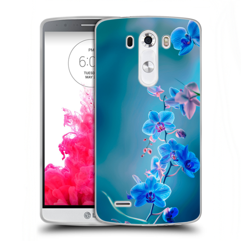 Силиконовый чехол на LG G3 (Dual-LTE) с принтом Голубые цветы Силиконовый чехол на LG G3 (Dual-LTE) с принтом Голубые цветы