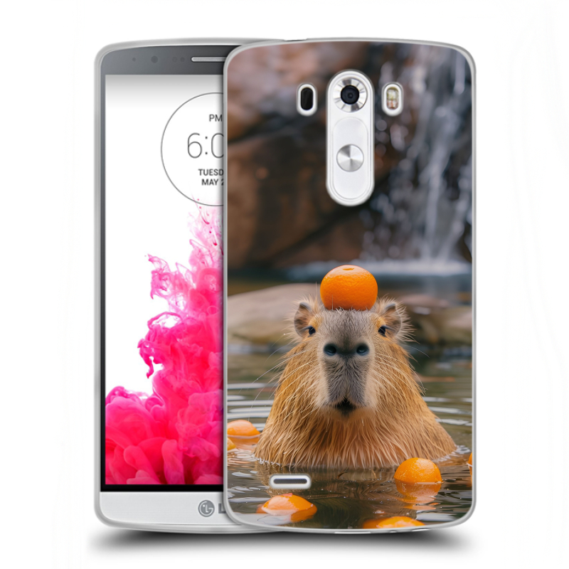 Пластиковый чехол на LG G3 (Dual-LTE) с принтом Капибара с апельсином Пластиковый чехол на LG G3 (Dual-LTE) с принтом Капибара с апельсином