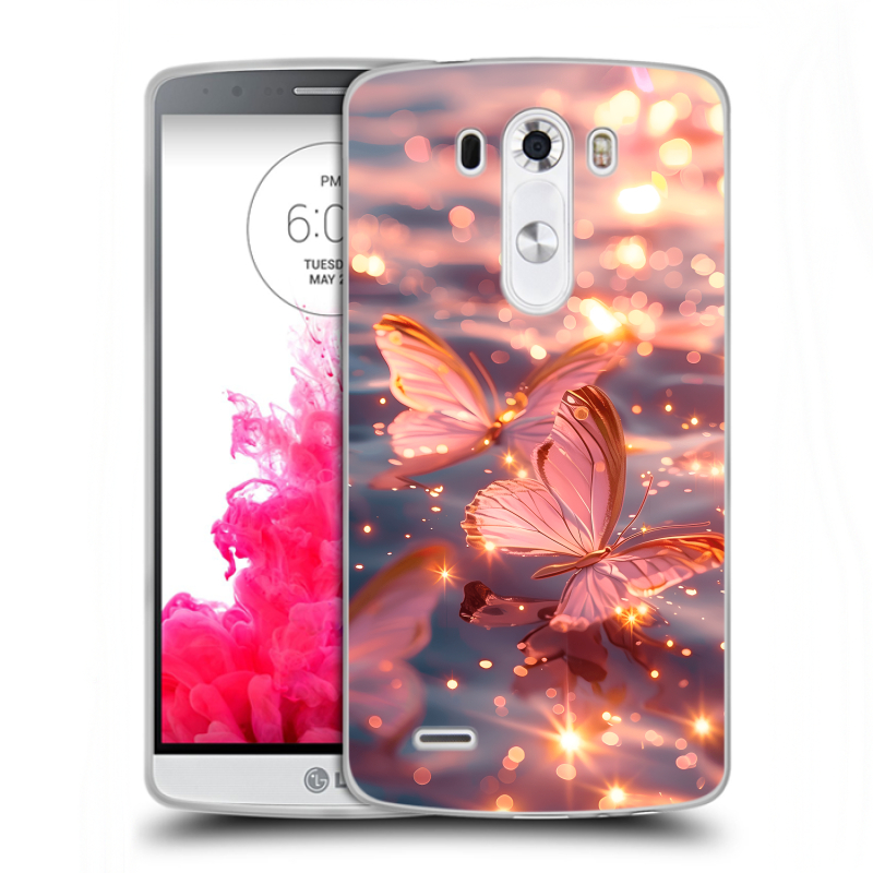 Пластиковый чехол на LG G3 (Dual-LTE) с принтом бабочки розовые Пластиковый чехол на LG G3 (Dual-LTE) с принтом бабочки розовые