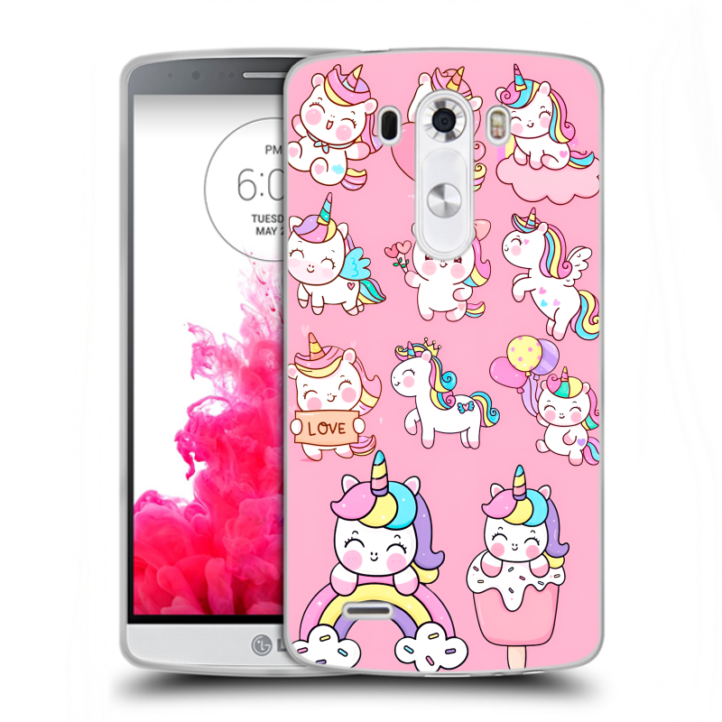 Силиконовый чехол на LG G3 (Dual-LTE) с принтом Единороги и радуга Силиконовый чехол на LG G3 (Dual-LTE) с принтом Единороги и радуга
