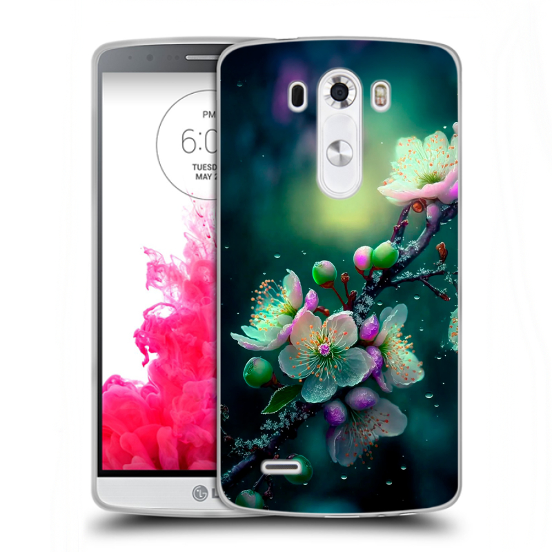 Пластиковый чехол на LG G3 (Dual-LTE) с принтом Цветы и мрамор Пластиковый чехол на LG G3 (Dual-LTE) с принтом Цветы и мрамор