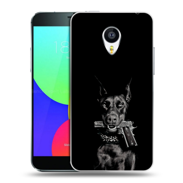 Силиконовый чехол на Meizu MX4 с принтом Доберман и пистолет