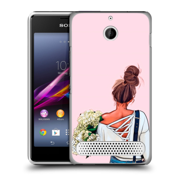 Пластиковый чехол на Sony Xperia E1 с принтом Девушка и букет Пластиковый чехол на Sony Xperia E1 с принтом Девушка и букет