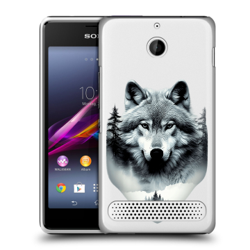 Пластиковый чехол на Sony Xperia E1 с принтом Волк в лесу Пластиковый чехол на Sony Xperia E1 с принтом Волк в лесу