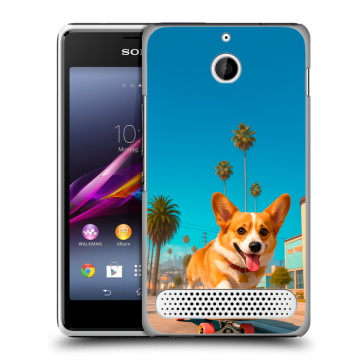 Пластиковый чехол на Sony Xperia E1 с принтом Корги на скейте