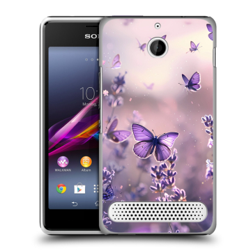 Пластиковый чехол на Sony Xperia E1 с принтом бабочки и лаванда