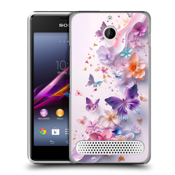 Пластиковый чехол на Sony Xperia E1 с принтом цветы бабочки