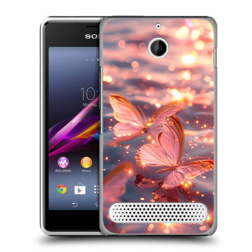 Пластиковый чехол на Sony Xperia E1 с принтом бабочки розовые