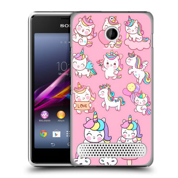 Пластиковый чехол на Sony Xperia E1 с принтом Единороги и радуга
