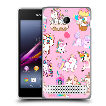 Пластиковый чехол на Sony Xperia E1 с принтом розовые единороги