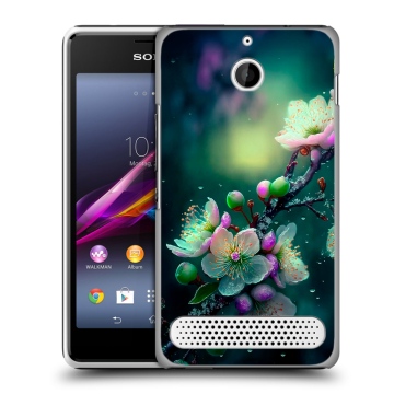 Пластиковый чехол на Sony Xperia E1 с принтом Цветы и мрамор