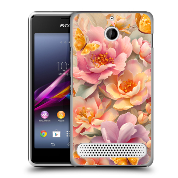Пластиковый чехол на Sony Xperia E1 с принтом Цветы и бабочки Пластиковый чехол на Sony Xperia E1 с принтом Цветы и бабочки