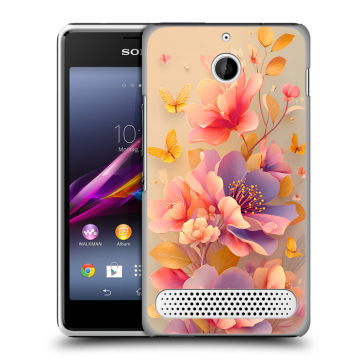 Пластиковый чехол на Sony Xperia E1 с принтом Цветы и бабочки Пластиковый чехол на Sony Xperia E1 с принтом Цветы и бабочки