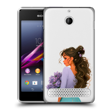 Пластиковый чехол на Sony Xperia E1 с принтом девушка цветы Пластиковый чехол на Sony Xperia E1 с принтом девушка цветы