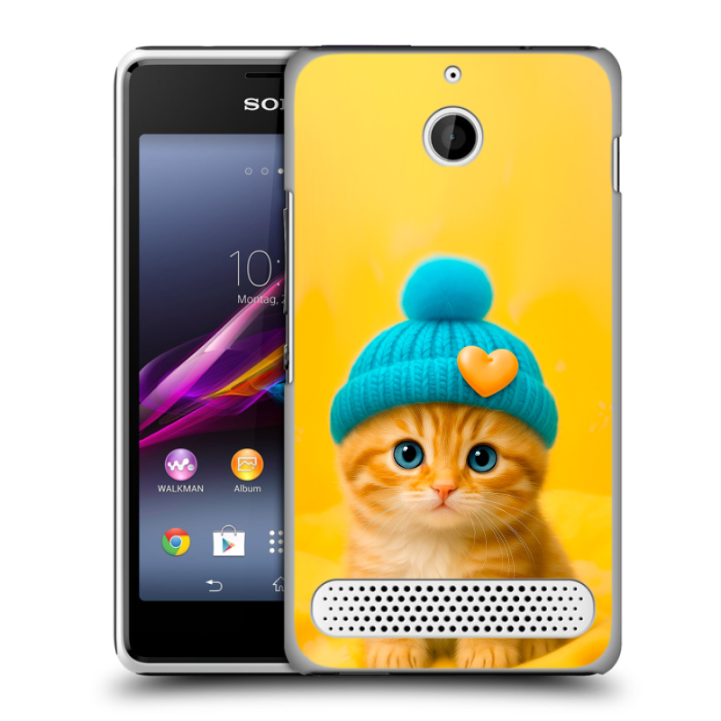 Пластиковый чехол на Sony Xperia E1 с принтом Котенок в шапке Пластиковый чехол на Sony Xperia E1 с принтом Котенок в шапке