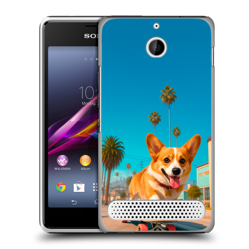 Пластиковый чехол на Sony Xperia E1 с принтом Корги на скейте Пластиковый чехол на Sony Xperia E1 с принтом Корги на скейте