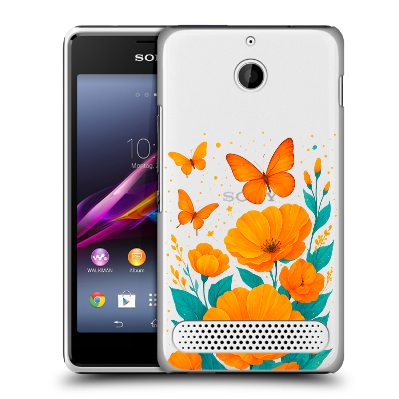 Пластиковый чехол на Sony Xperia E1 с принтом цветы бабочки Пластиковый чехол на Sony Xperia E1 с принтом цветы бабочки