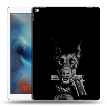 Силиконовый чехол на планшета Ipad Pro с принтом Доберман и пистолет