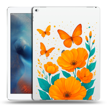 Силиконовый чехол на Ipad Pro с принтом цветы бабочки